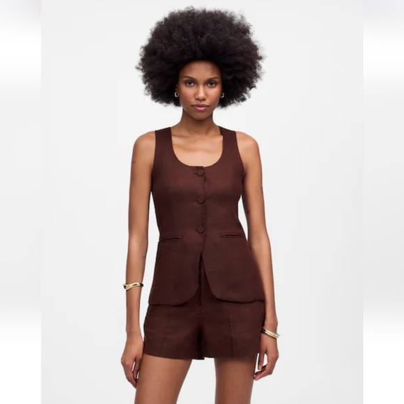 Madewell Linen Scoopneck Cutaway Vest - Picture 1 of 5